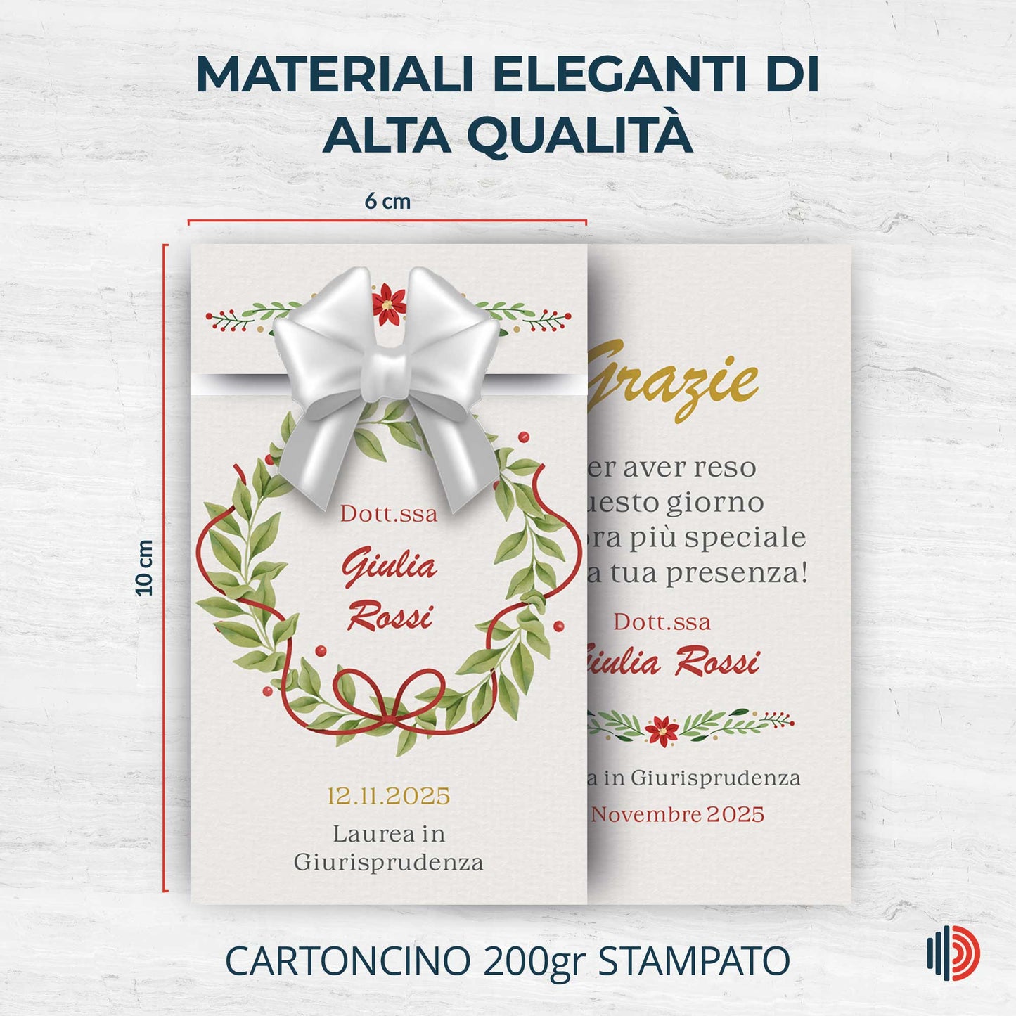 Porta confetti laurea personalizzato con fiocco - Bomboniera elegante per confettata di laurea EchoPrint