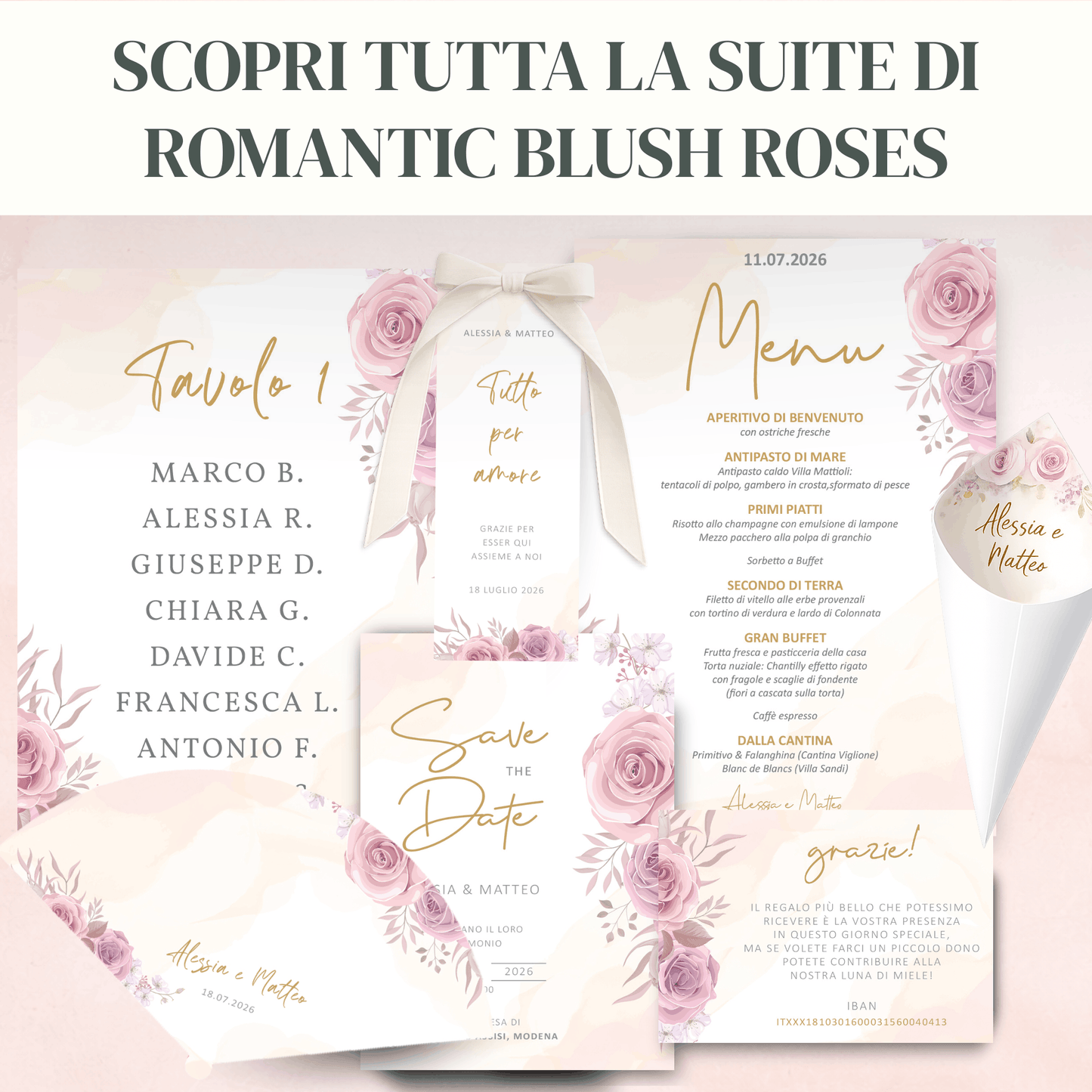 Matrimonio Coordinato personalizzato Romantic Blush Roses