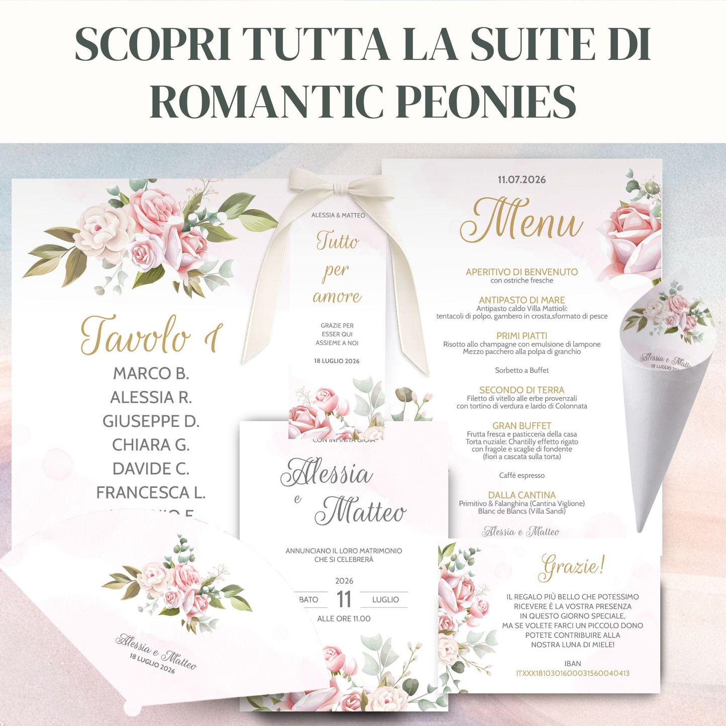 Coordinato Matrimonio Personalizzate 2026 Romantic Peonies