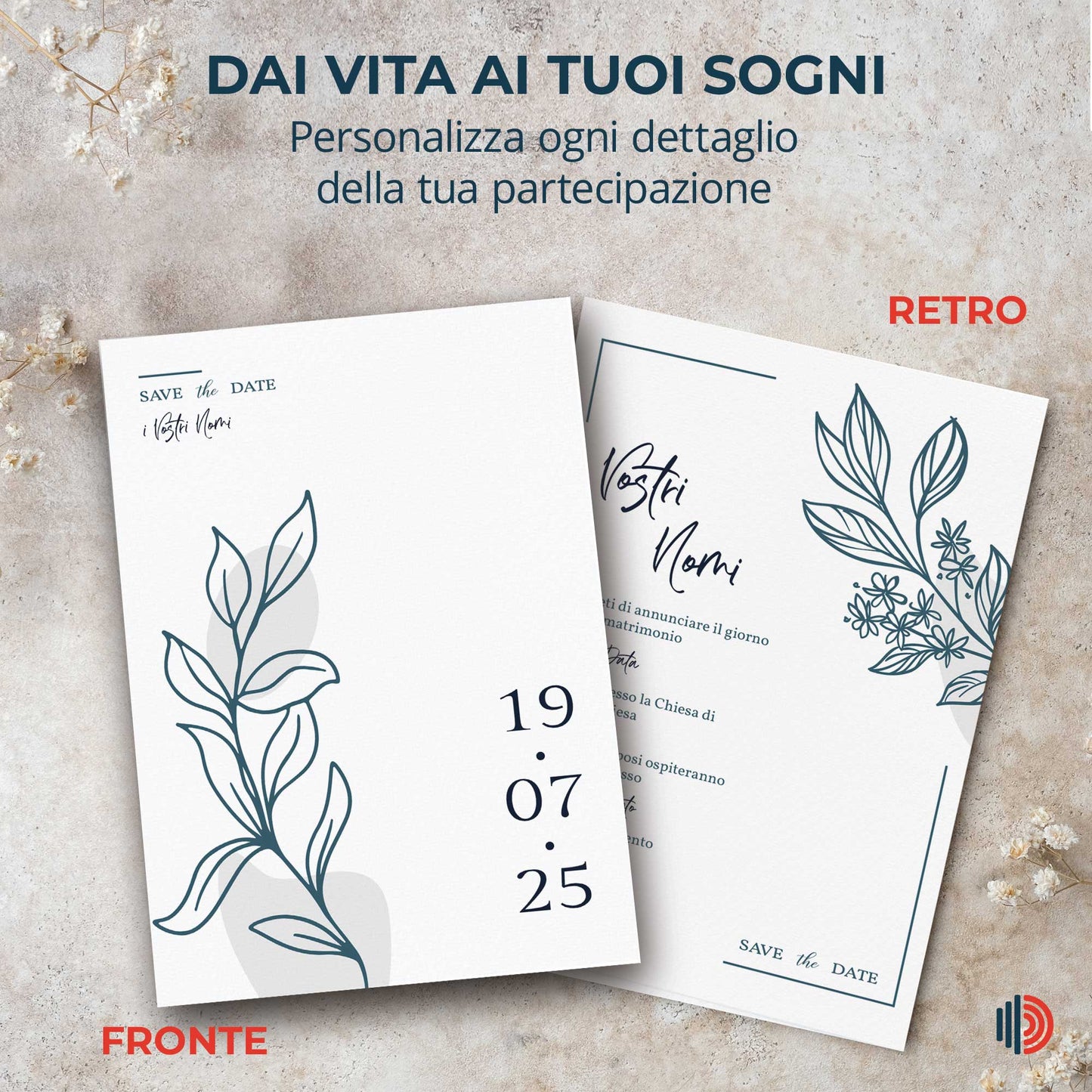 Partecipazione Matrimonio Invito Elegante Minimalista Floreale