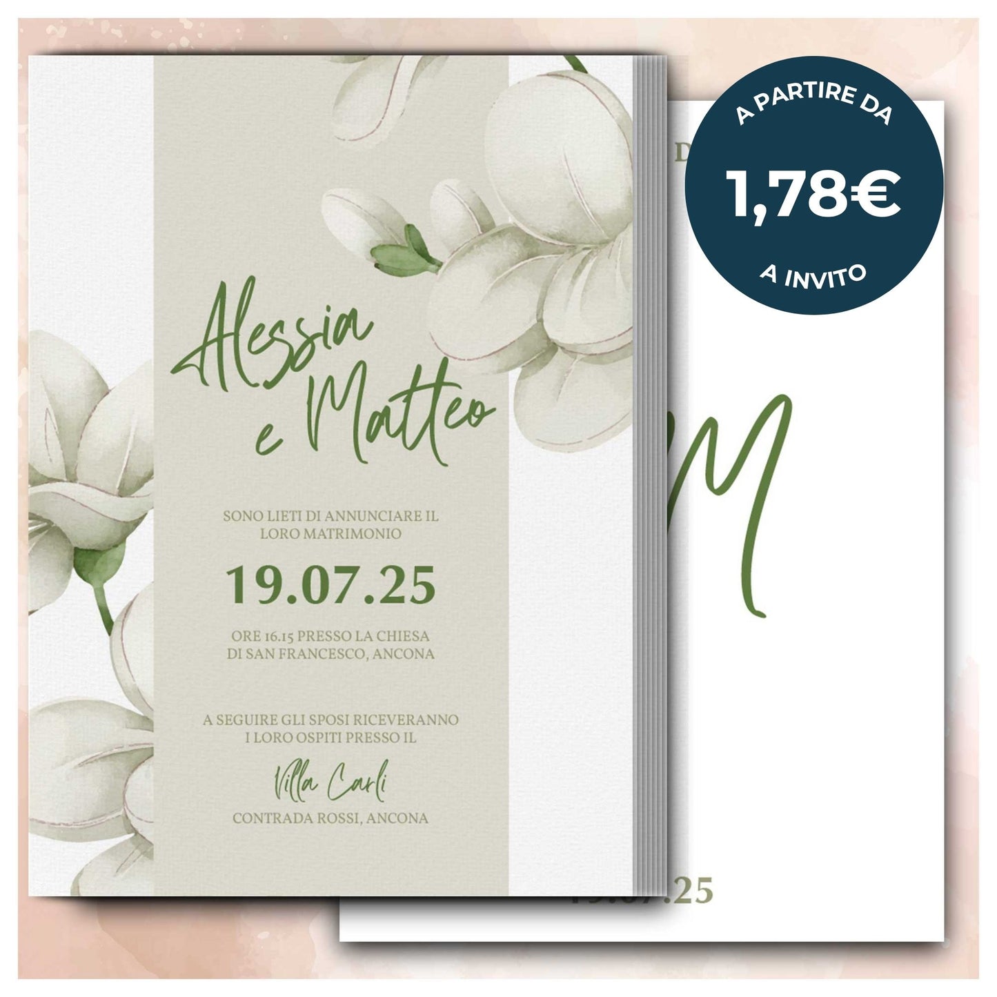Partecipazione Matrimonio Invito Elegante Minimalista Floreale