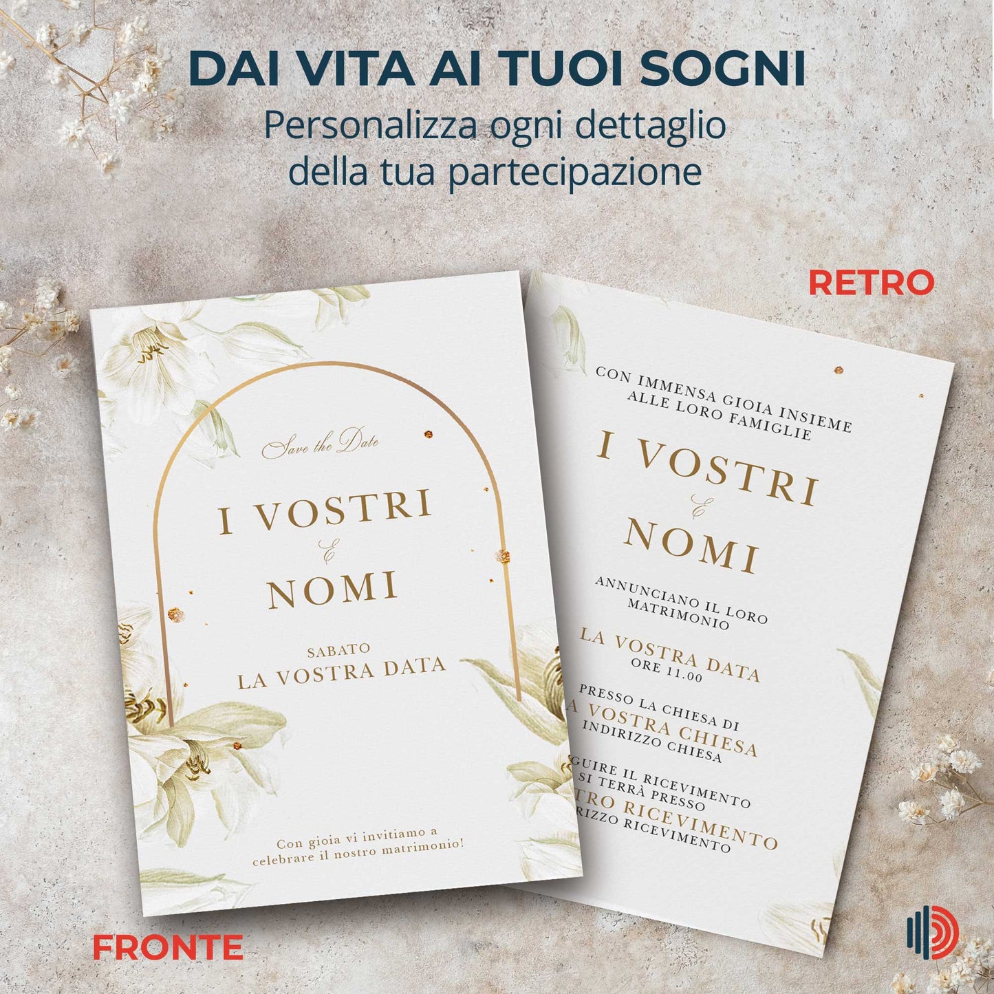 Partecipazione Matrimonio Invito Elegante Minimalista Floreale