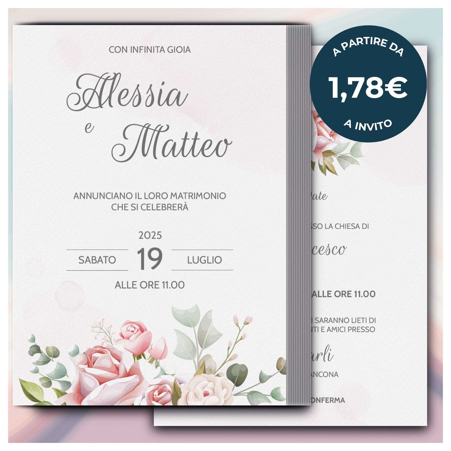 Partecipazione Matrimonio Invito Elegante Minimalista Floreale