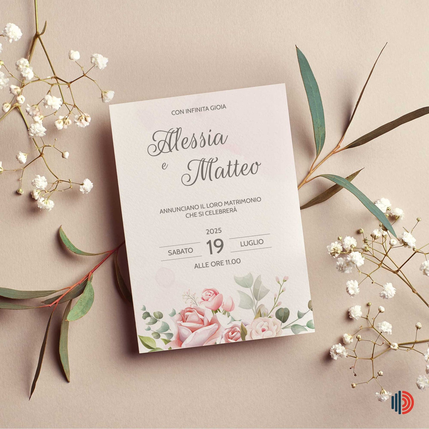 Partecipazione Matrimonio Invito Elegante Minimalista Floreale