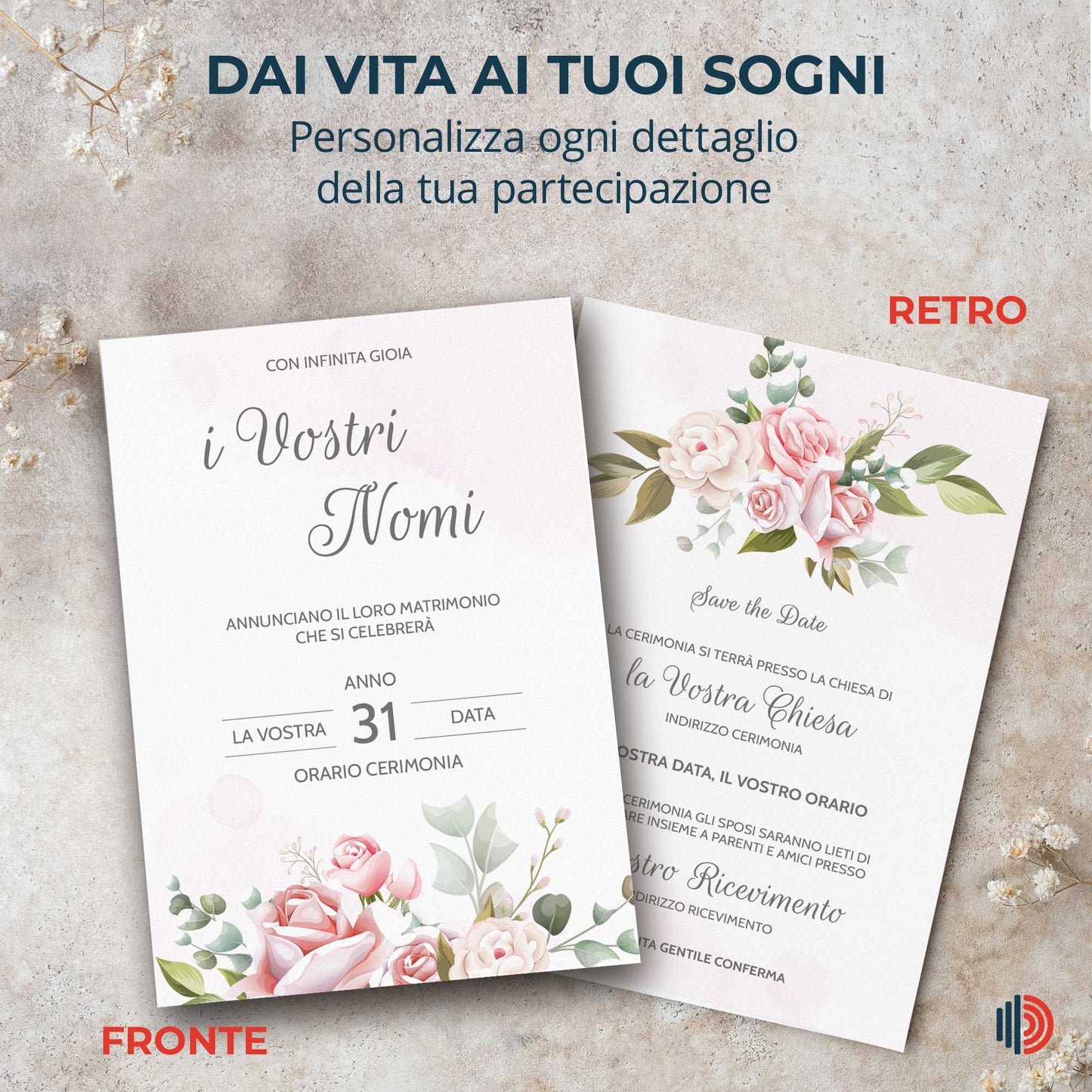 Partecipazione Matrimonio Invito Elegante Minimalista Floreale