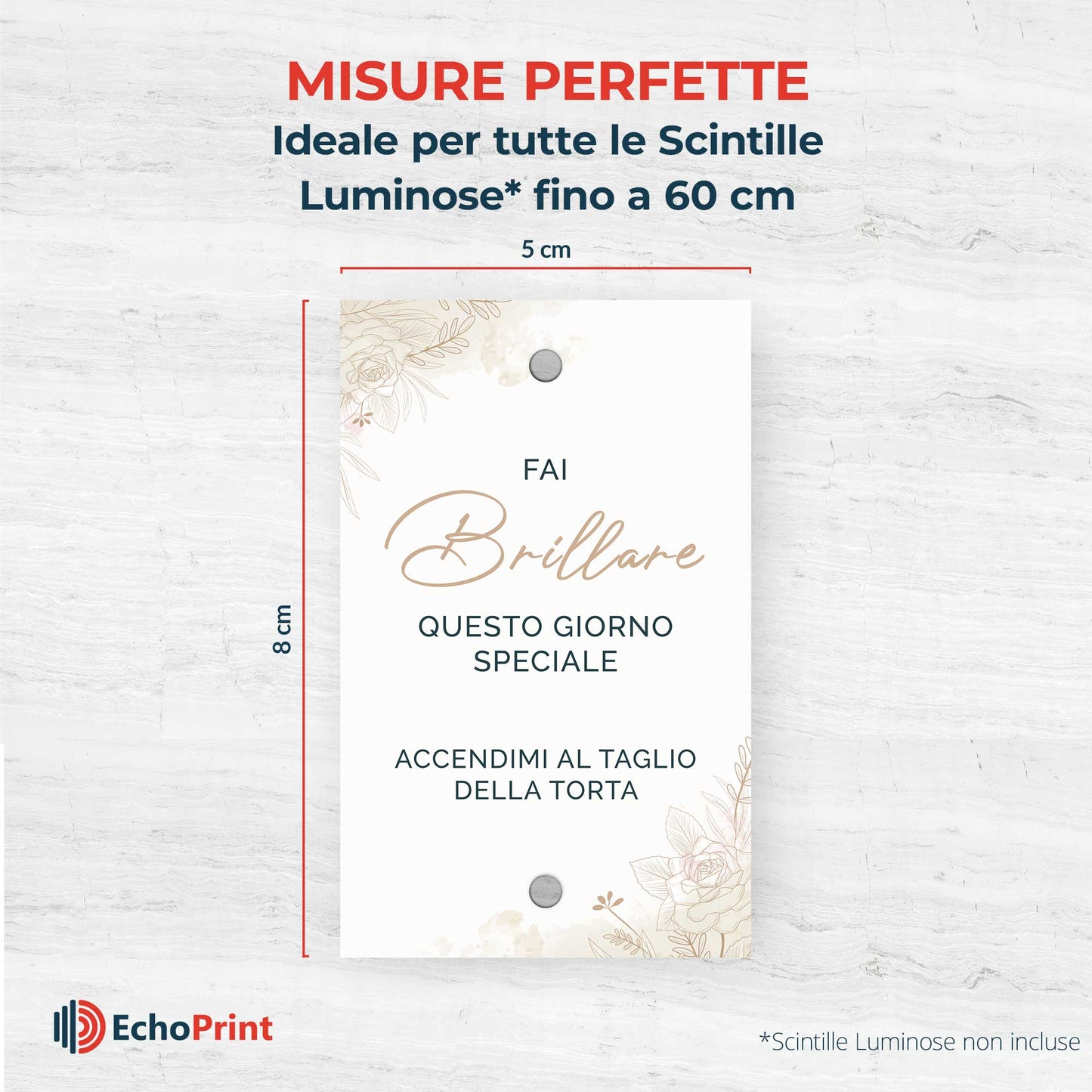 Etichette scintille luminose matrimonio eleganti in cartoncino bianco con foro centrale