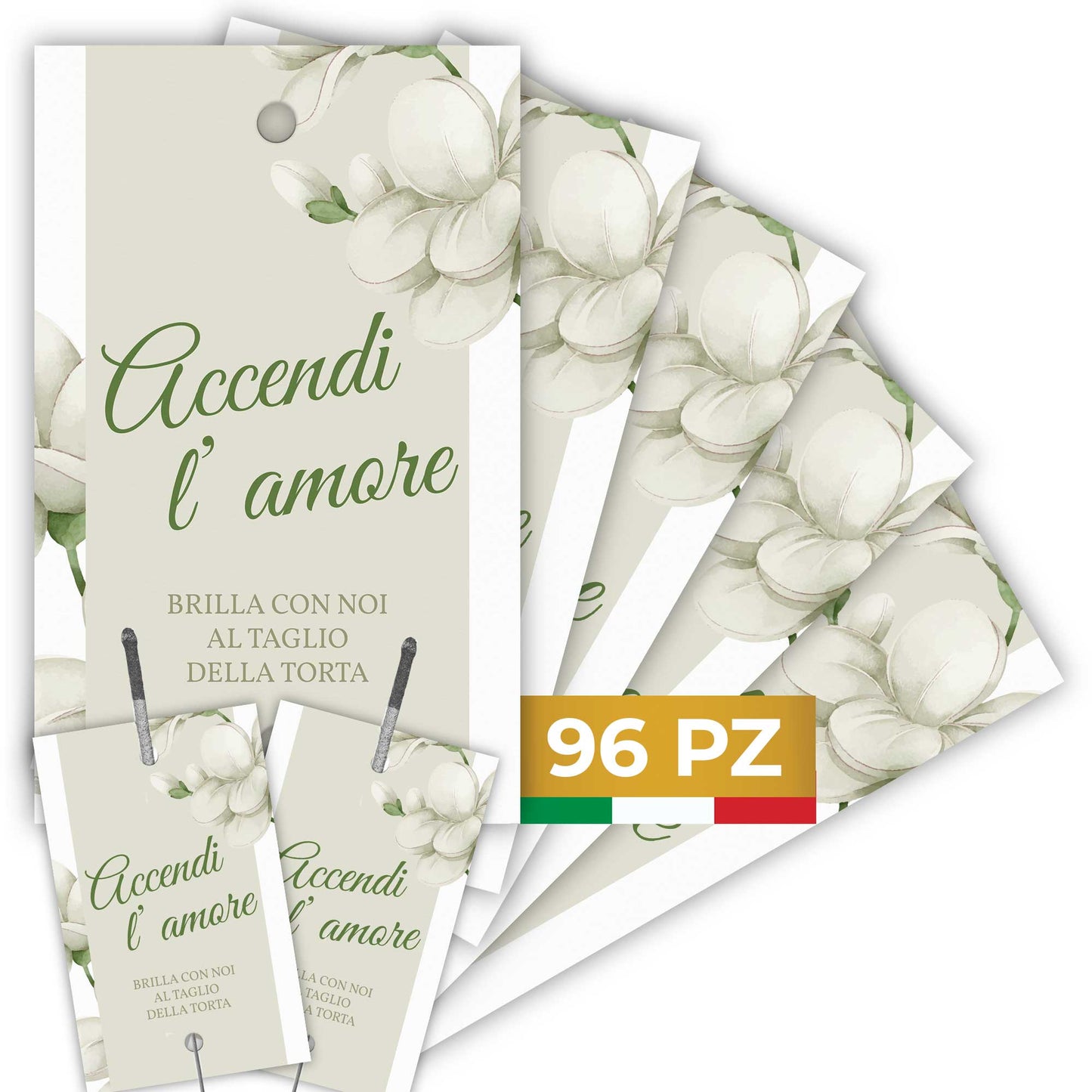 Etichette scintille luminose matrimonio eleganti in cartoncino bianco con foro centrale