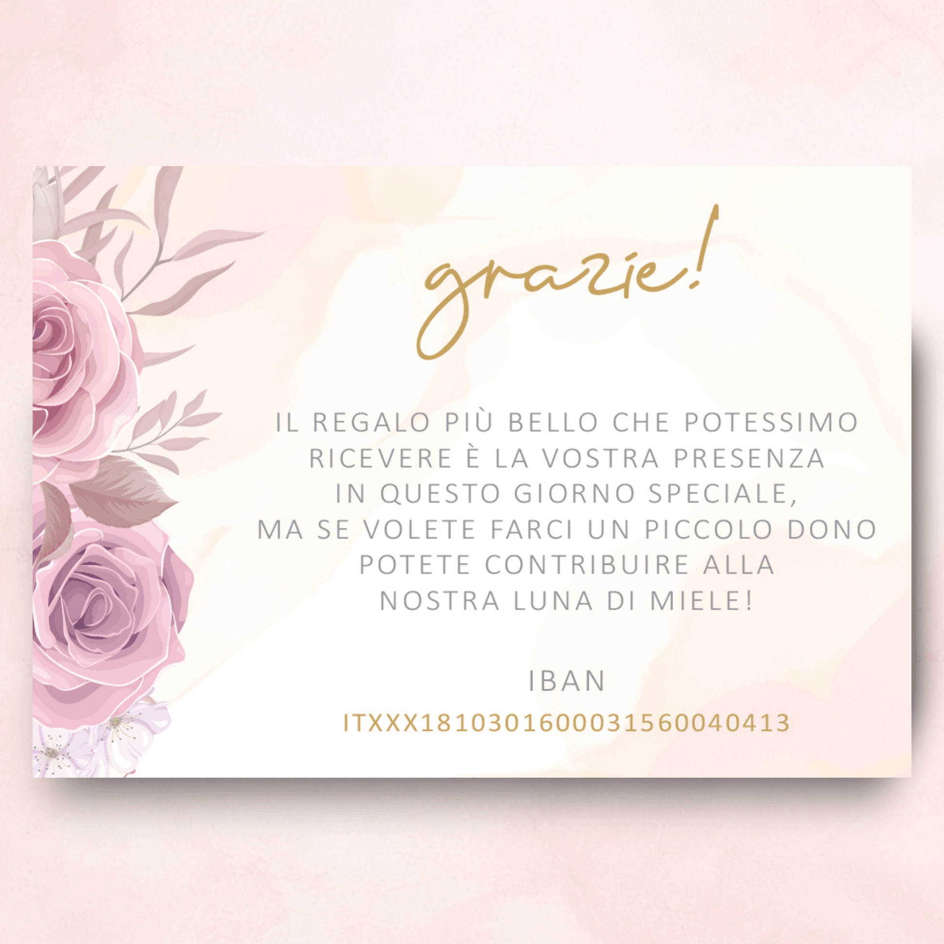 Biglietto Matrimonio Coordinato personalizzato Romantic Blush Roses