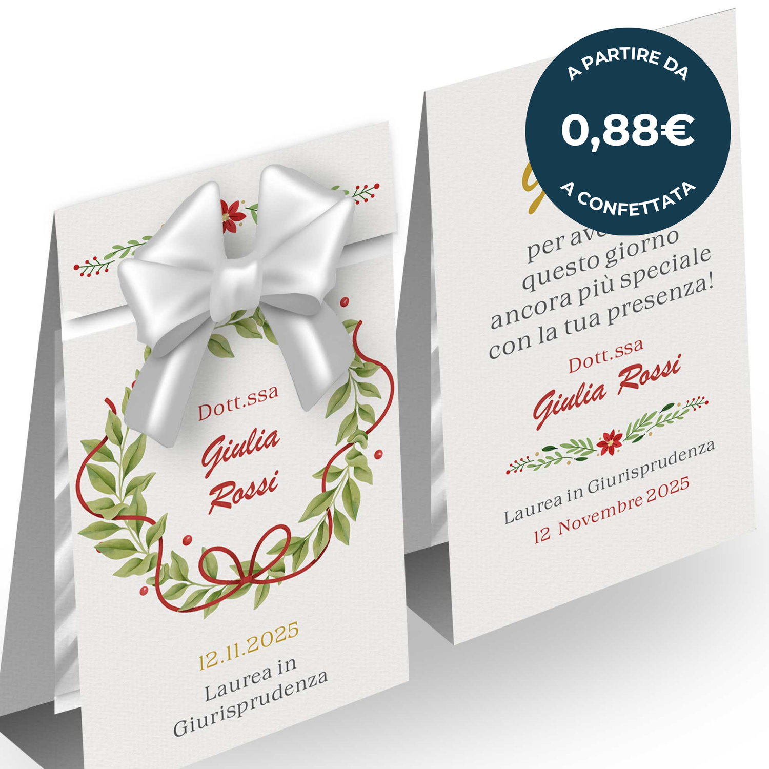 Porta confetti laurea personalizzato con fiocco  - Bomboniera elegante per confettata di laurea EchoPrint