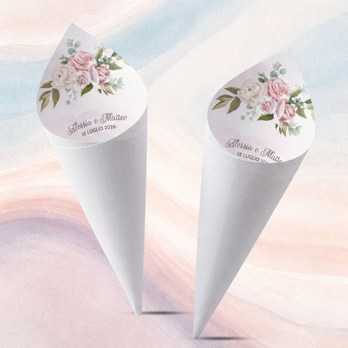Coni Porta Riso Matrimonio Personalizzate 2026 Romantic Peonies 