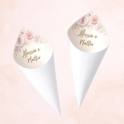 Coni Porta Riso Matrimonio Coordinato personalizzato Romantic Blush Roses