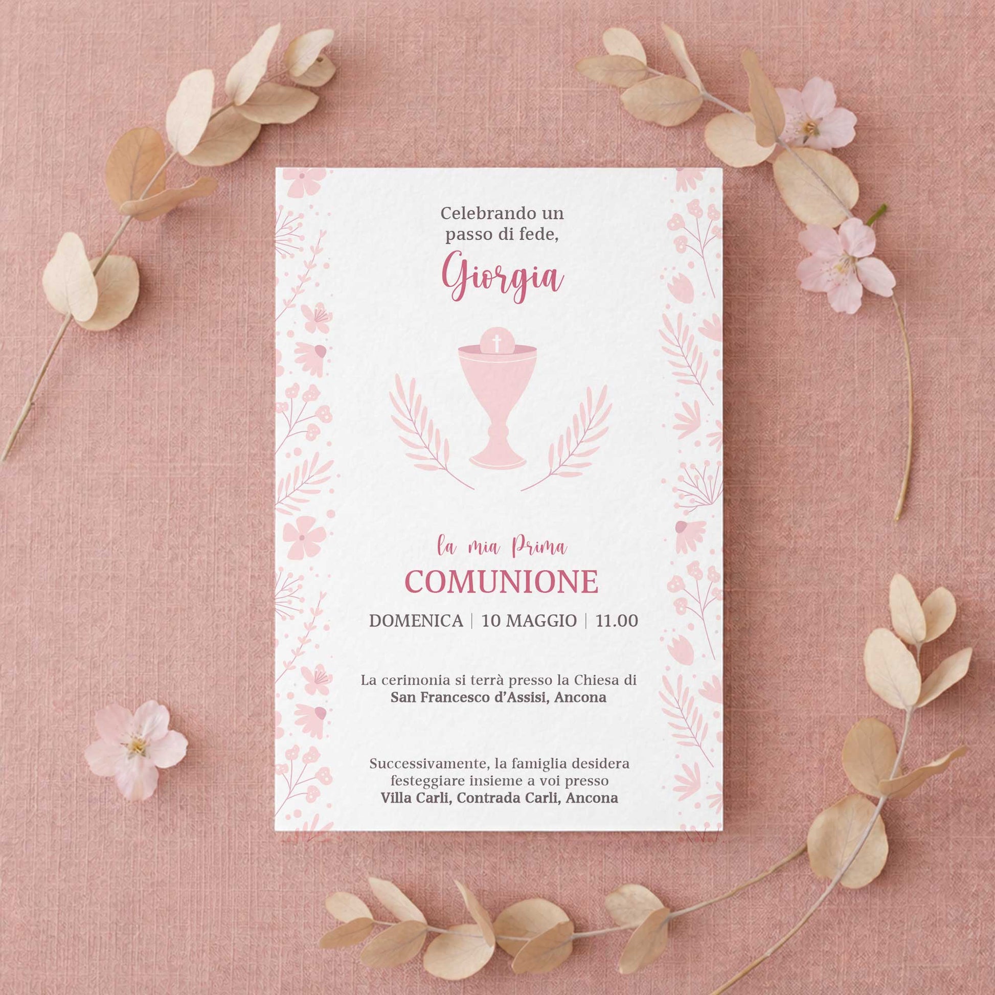 Invito per Prima Comunione bambina con design elegante e carta di qualità, partecipazione personalizzata per comunione