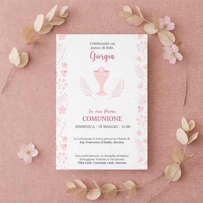 Invito per Prima Comunione bambina con design elegante e carta di qualità, partecipazione personalizzata per comunione