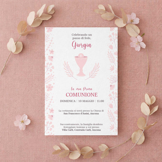 Invito per Prima Comunione bambina con design elegante e carta di qualità, partecipazione personalizzata per comunione
