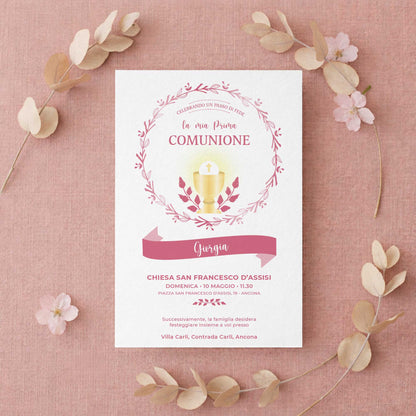 Invito per Prima Comunione bambina con design elegante e carta di qualità, partecipazione personalizzata per comunione