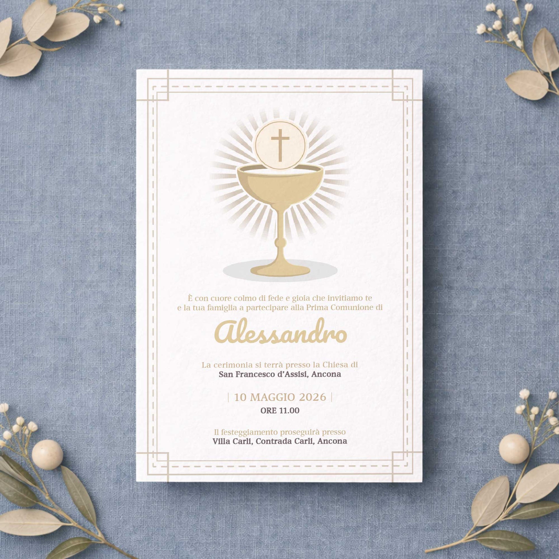 Invito per Prima Comunione bambino con design elegante e carta di qualità, partecipazione personalizzata per comunione