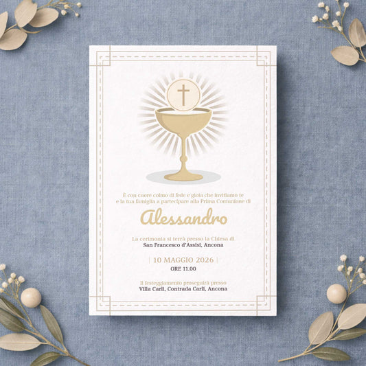 Invito per Prima Comunione bambino con design elegante e carta di qualità, partecipazione personalizzata per comunione