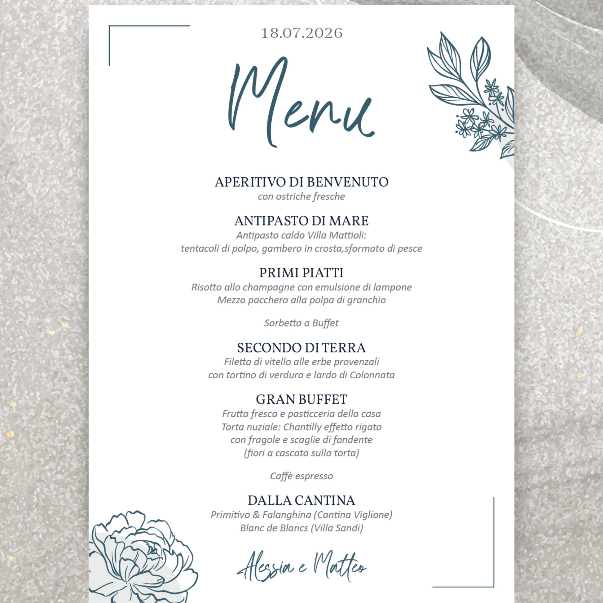 Menù Matrimonio Coordinato personalizzabile essential leaf