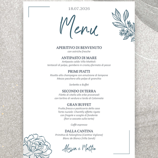 Menù Matrimonio Coordinato personalizzabile essential leaf