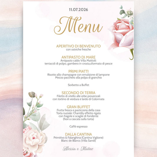 Menu Matrimonio Personalizzate 2026 Romantic Peonies 
