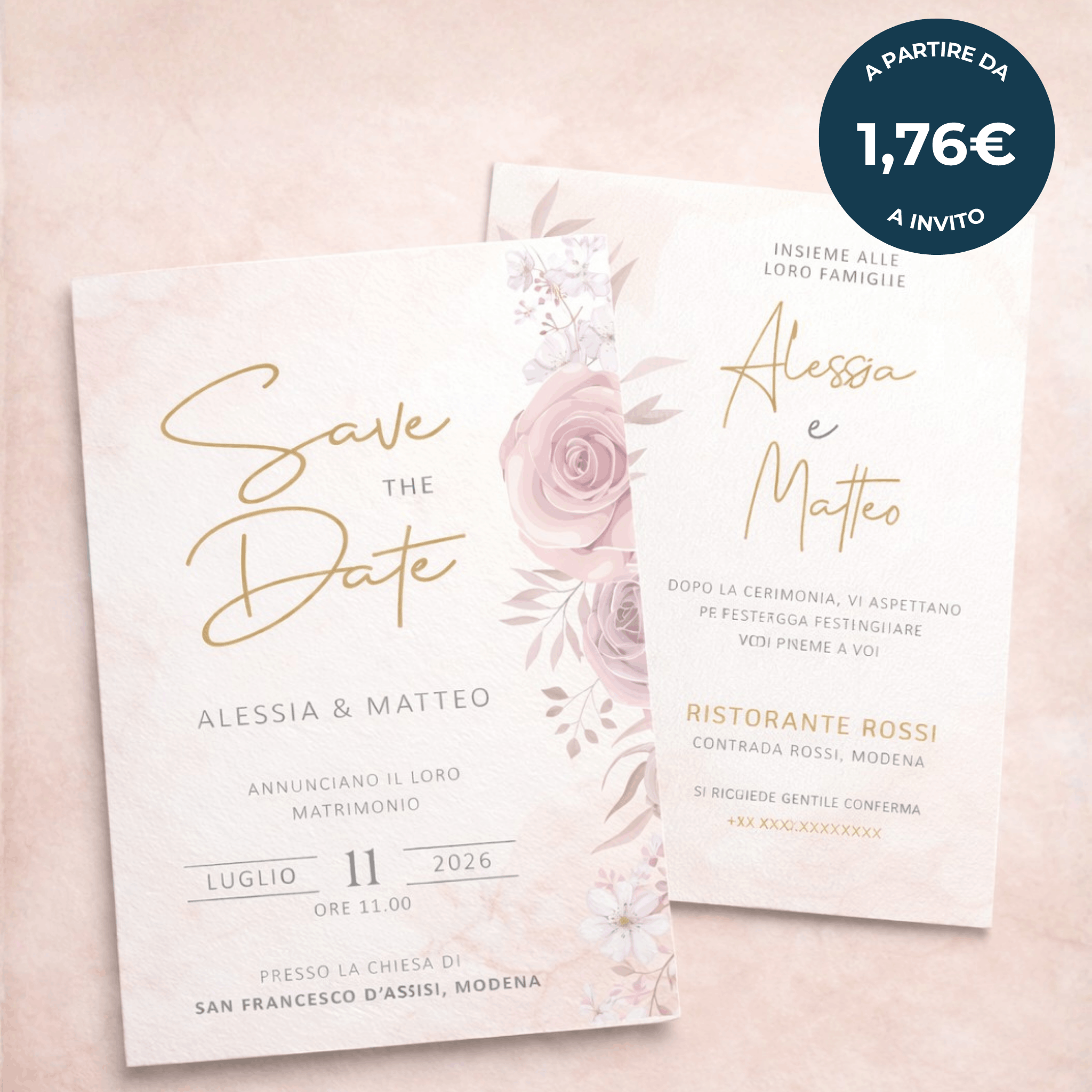 Partecipazione Matrimonio personalizzato Romantic Blush Roses