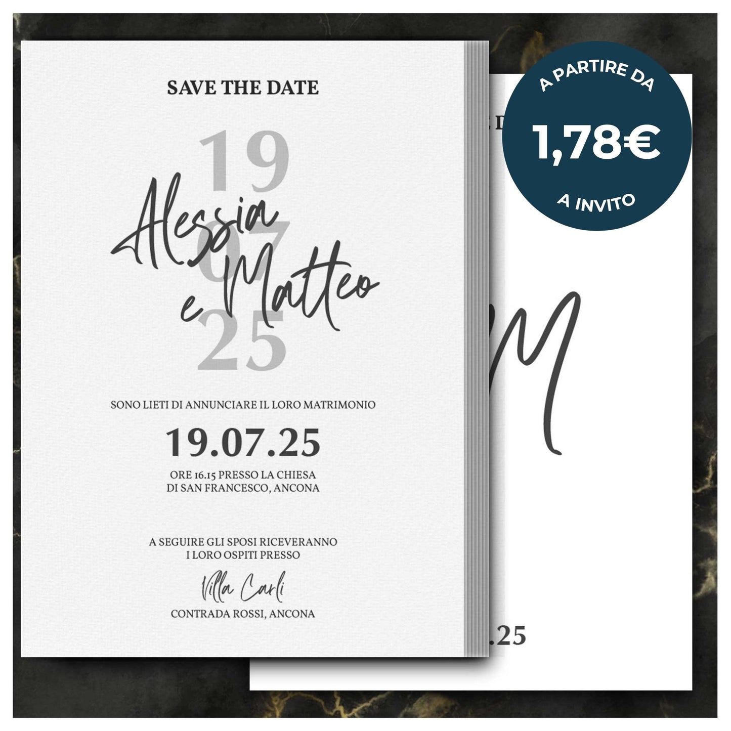 Partecipazione Matrimonio Invito Elegante Minimalista Bianco e Nero