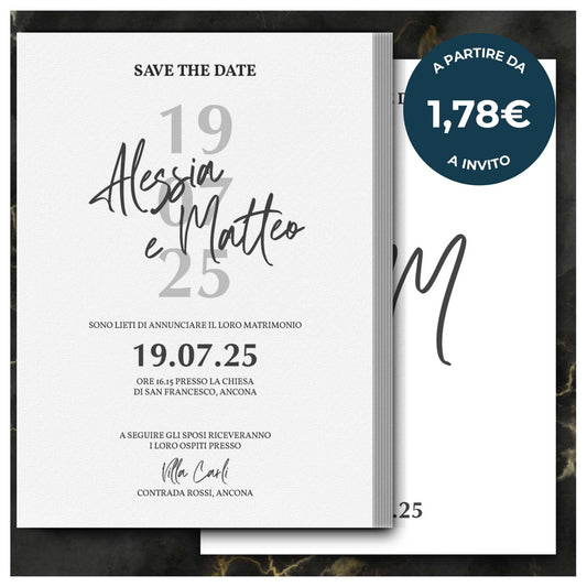 Partecipazione Matrimonio Invito Elegante Minimalista Bianco e Nero