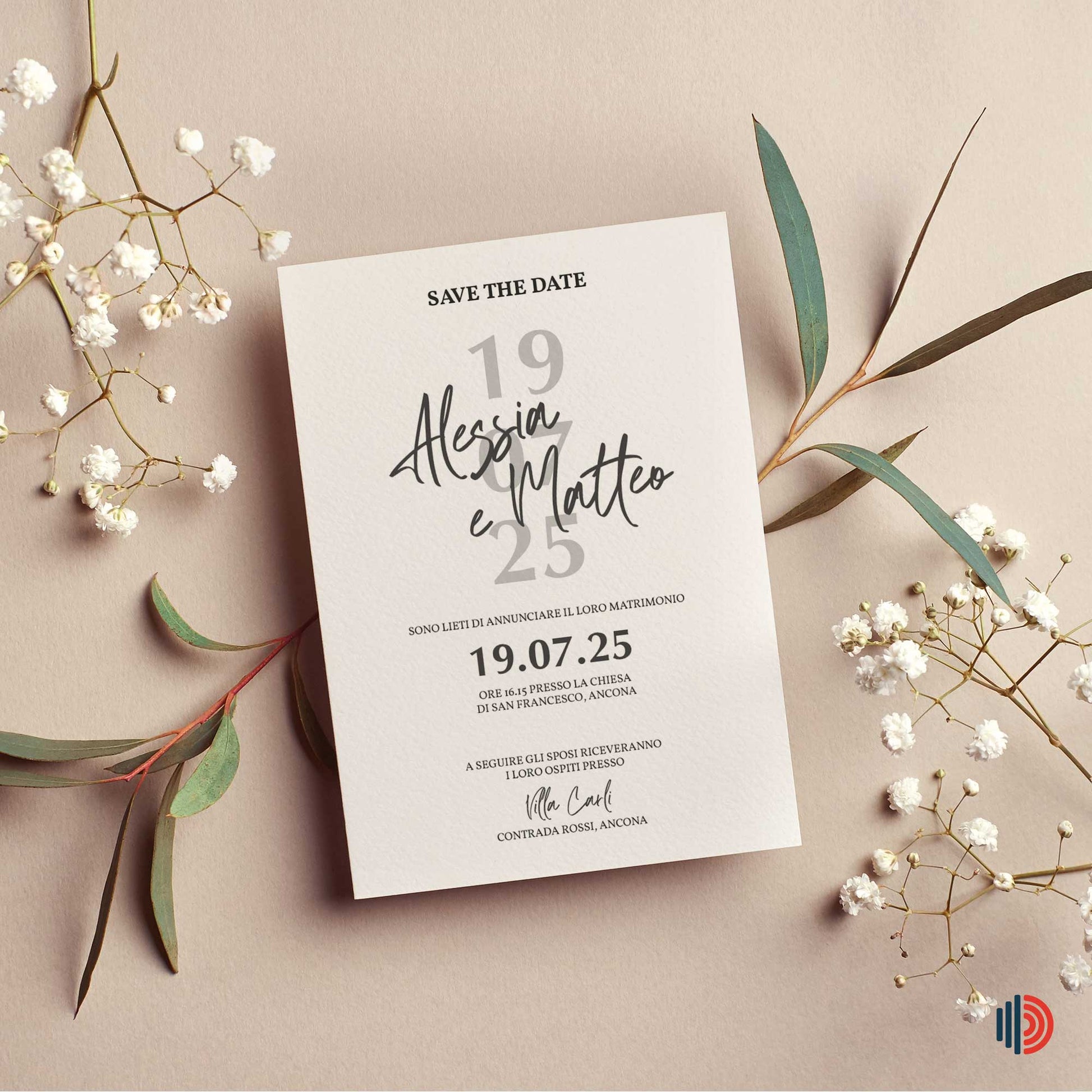 Partecipazione Matrimonio Invito Elegante Minimalista Bianco e Nero