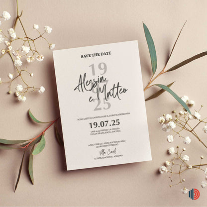 Partecipazione Matrimonio Invito Elegante Minimalista Bianco e Nero