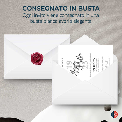 Partecipazione Matrimonio Invito Elegante Minimalista Bianco e Nero