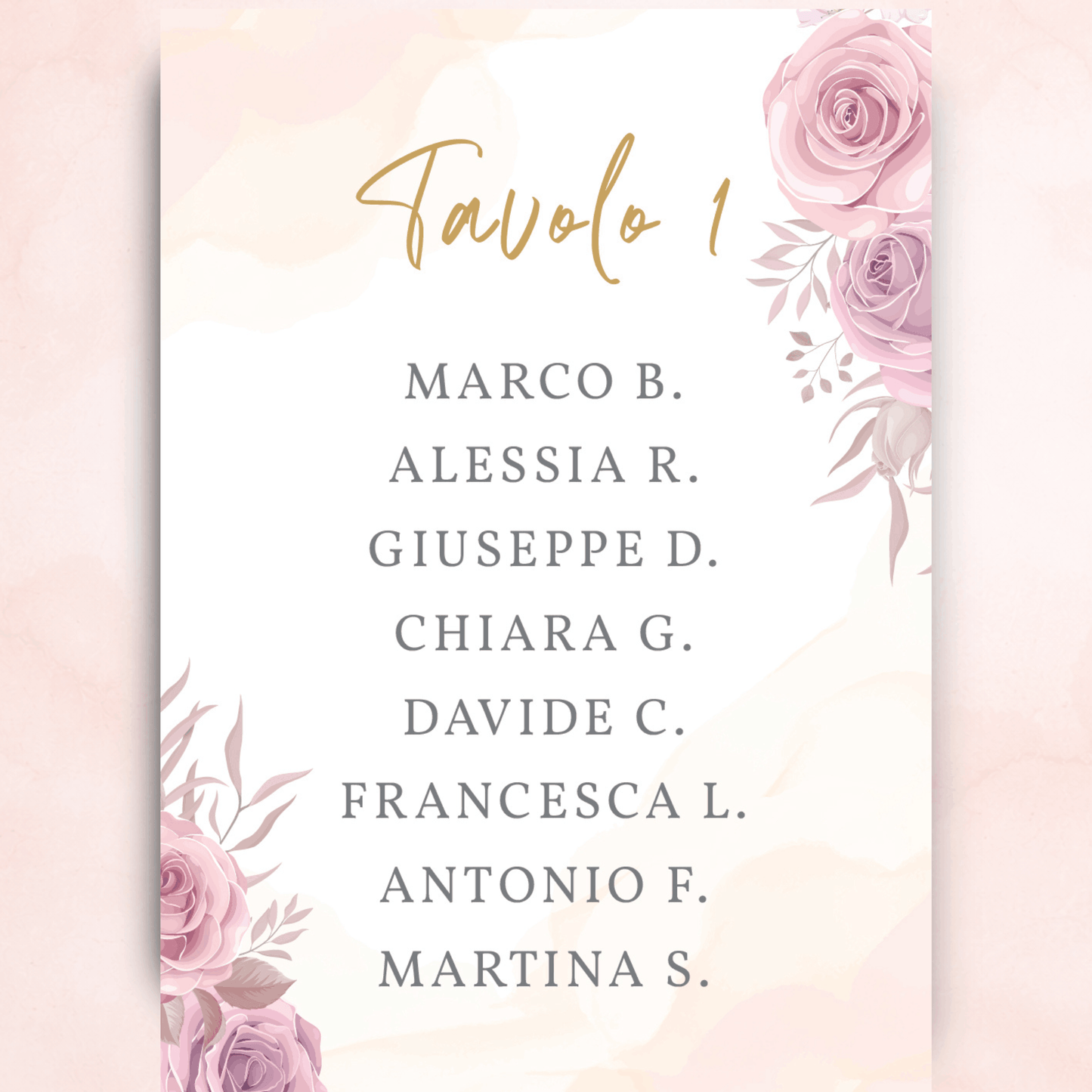 Tableau Matrimonio Coordinato personalizzato Romantic Blush Roses