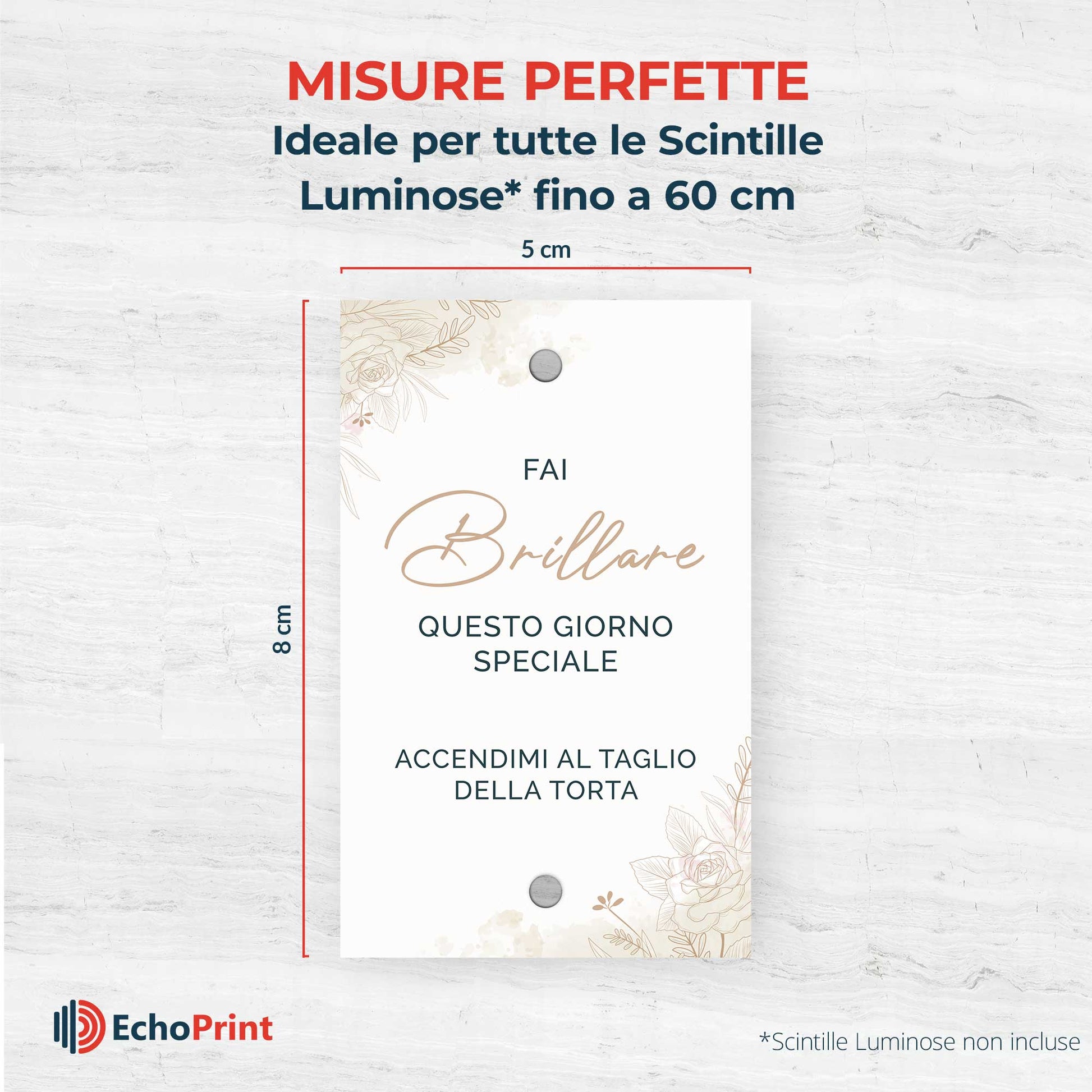 Etichette scintille luminose matrimonio eleganti in cartoncino bianco con foro centrale