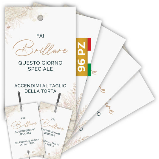 Etichette scintille luminose matrimonio eleganti in cartoncino bianco con foro centrale