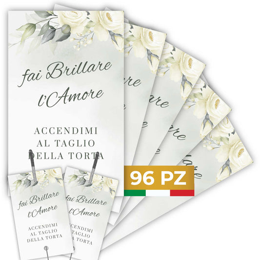 Etichette scintille luminose matrimonio eleganti in cartoncino bianco con foro centrale