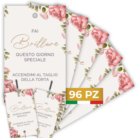 Etichette scintille luminose matrimonio eleganti in cartoncino bianco con foro centrale