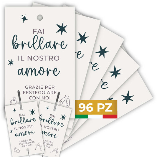 Etichette scintille luminose matrimonio eleganti in cartoncino bianco con foro centrale