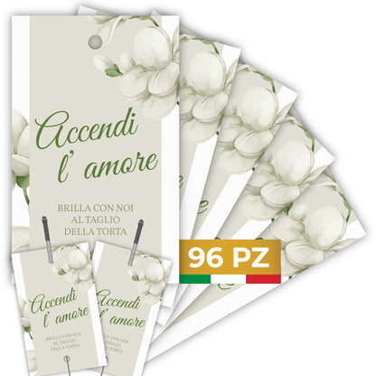 Etichette scintille luminose matrimonio eleganti in cartoncino bianco con foro centrale