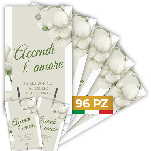 Etichette scintille luminose matrimonio eleganti in cartoncino bianco con foro centrale